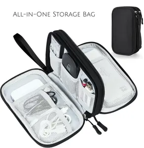 Travel Organizer Pouch,Electronic Accessories Shockproof Cord Carry Case Portable Waterproof Double Layers All-in-One Storage Bag for Cable, Cord, Charger, USB Hard Drive,SD Card