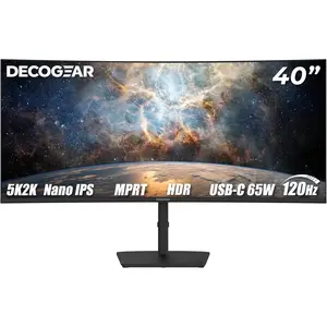 Deco Gear 40 Curved 5K2K Nano IPS Monitor | 5120×2160 UltraWide 21:9 Display, 120 Hz Refresh | 65 W USB-C PD | HDR, Adaptive Sync | Built-in Speakers for Work