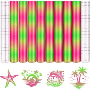 Green  Permanent Vinyl - 8 Sheets 12"x10"Gradient Adhesive Self Sticker, Ombre Glossy Self Sticker Wtaer proofingVinyl Compatible with Cricut Or Silhouette