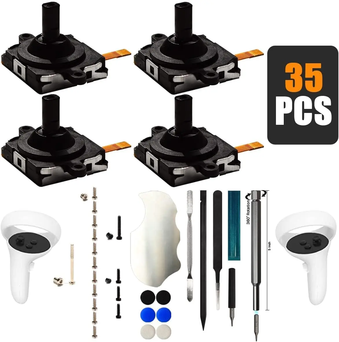 4 Pack Joystick Replacement for Oculus Quest 2 Controller Thumb Stick Replacement for Meta Quest 2 Left/Right Joystick Analog with Screws,Thumbstick Caps,Tools