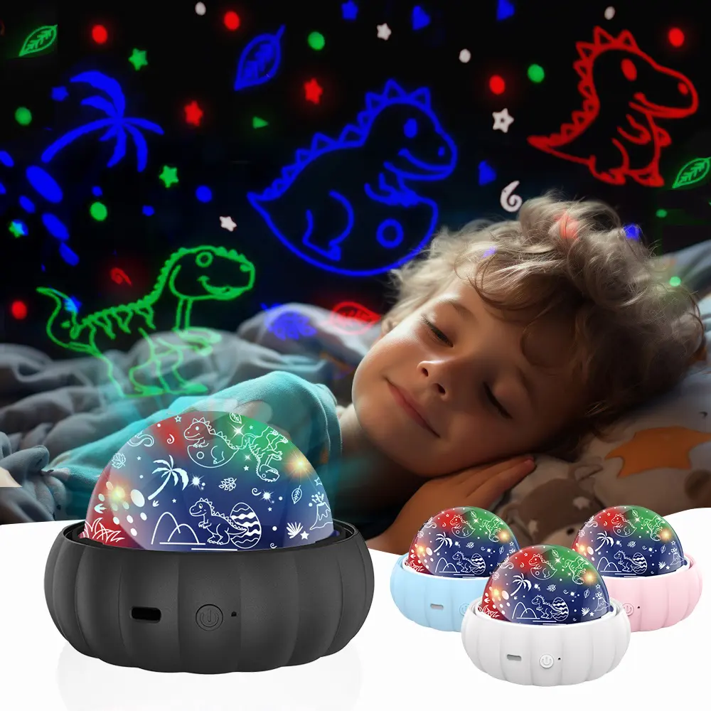Kids Star Projector Night Light, 2 Lampshades Dinosaur & Moon Star, 360° Rotating Color Changing Lamp, 10H Timer, Bedroom Decor, Birthday Christmas Gift for Boys Girls