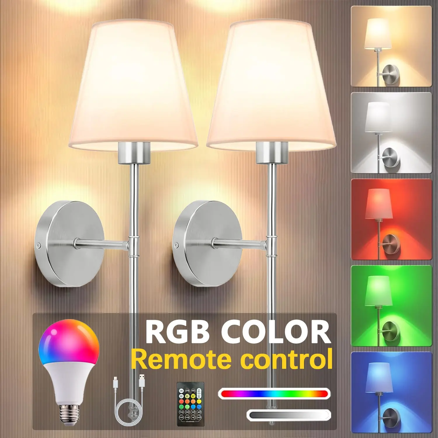 2P Retro Wall Lamp, Rechargeable Wall Sconces, Dimmable Wall Lamp, Rechargeable RGB Dimming, RGB Lights, Powered by 2000mAh Battery, Industrial Wrought Iron Wall Lamp with Remote Control, Indoor Wall Light, For Bedrooms, Living Rooms, Hallways & Kitchen