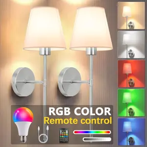2P Retro Wall Lamp, Rechargeable Wall Sconces, Rechargeable RGB Dimming, Powered by 2000mAh Battery, Industrial Wrought Iron Wall Lamp with Remote Control, For Bedrooms, Living Rooms, Hallways & Kitchen