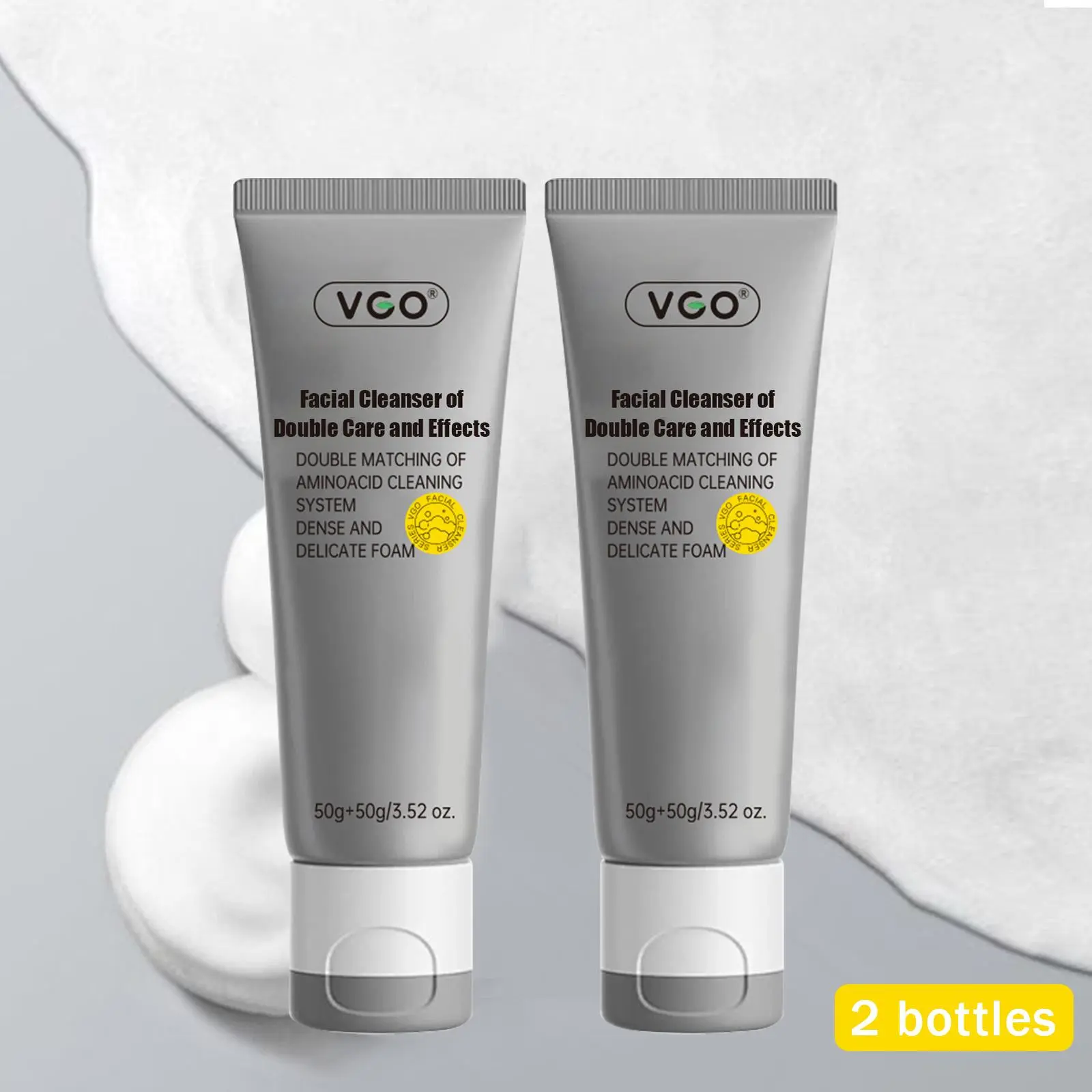 VGO Facial Cleanser of Double Care and Effets 50g All types of skins Cleanse and moisturize Cleansing Skincare Gentle Charcoal Coconut Daily Foam Hydrating Comfort Moisturizer-A