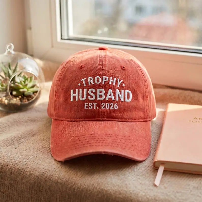 Men's Durable Breathable Custom Embroidered Cotton Baseball Cap - Fitted, Adjustable Strap, Trophy Husband Design, Embellished Text Hats, Unisex Dad Cap Style, Lightweight, Memorial Day Gift For Him, Daily/Evening Casual Outdoor Use, Hand Wash Only