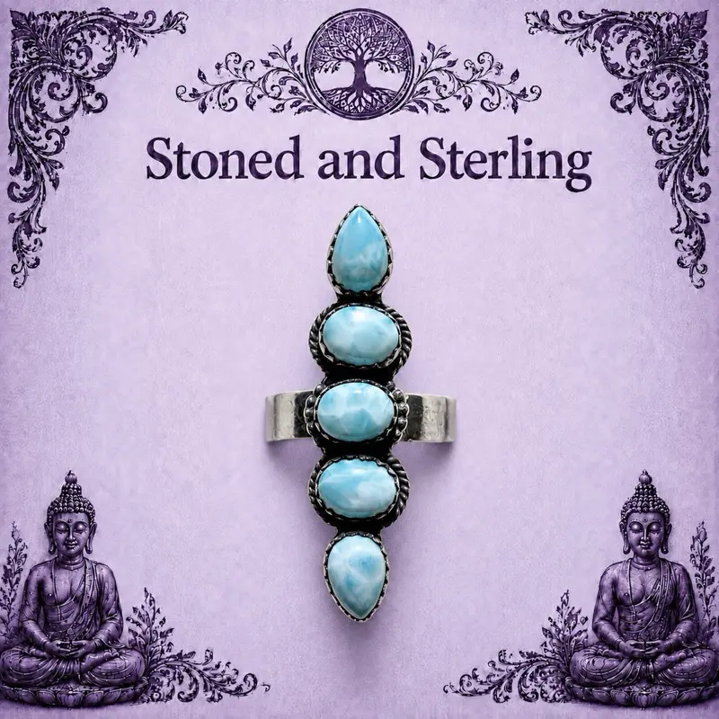Larimar Statement 5 Stone & Sterling Silver Adjustable Ring