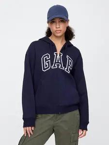 Women Relaxed Gap Logo Zip Hoodie - Navy Uniform