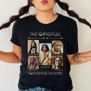 Native American The Original Founding Five Father Unisex T-Shirt - Casual Knit Top with Comfort Fit, 100% Cotton Jersey Womenswear Bottom Check