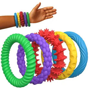 5Pcs Children's Sensory Bracelet - Soft Silicone Texture Finger Fidget Bracelet - Tactile Texture Wristband - Silicone Texture Bracelet, Silicone Texture Decompression Toy, Children's Party Decoration Bracelet, Party Favors & Goodie Bag Stuffers