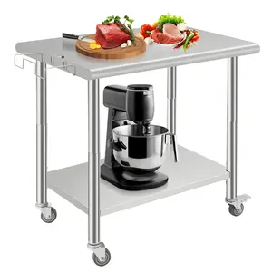 GARVEE Stainless Steel Commercial Prep Table 36x24 Inches with Wheels and Removable Garbage Bag Holder, Durable Metal Work Table for Restaurant, Garage, Hotel Kitchen Use