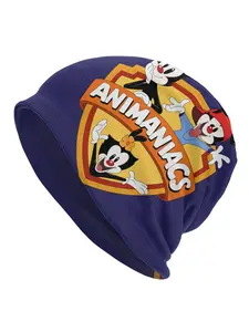 Animaniacs Retro Cartoon Character Beanie Hat - Vibrant Blue Skull Cap with Yellow Shield Logo, Unisex Stretchy Thin Bonnet for Men & Women, Hand Washable Nostalgic Fan Apparel, Casual Headwear, Playful Design, Durable Headcap