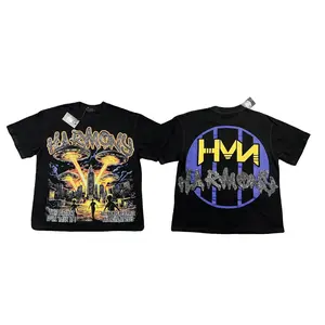 Y2K Vintage Washed Streetwear T-Shirt, Shiny Rhinestone Diamond Graphic, Crew Neck Cotton Oversized Short Sleeve Hip Hop Tee For Men