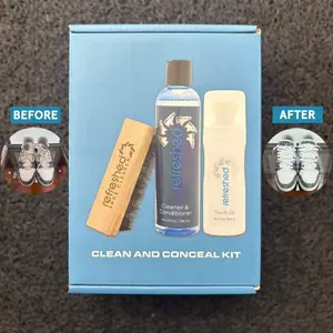 Refreshed Shoe Cleaner Clean & Conceal Kit - 8oz Cleaner & Conditioner, 3oz White Touch Up, Soft Bristle Brush for All Shoe Materials & Colors - All-Natural Formula for Safe Effective Cleaning