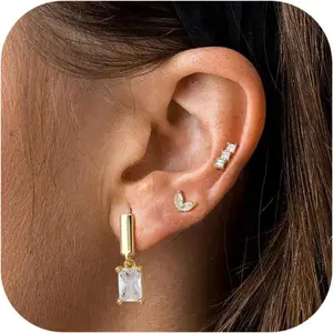 CASSIECA 3Pairs Earrings Set for Multiple Piercing Small Hoop Gold-Plated Earrings Stacks Hypoallergenic Cartilage Earrings for Sensitive Ear Trendy Dainty Earring Jewelry Gift for Her