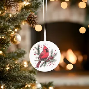 Round Ceramic Cardinal Ornament - Glossy Finish, Lightweight & Durable, Perfect for Christmas Trees, Gift Tags, or Year-Round Decoration