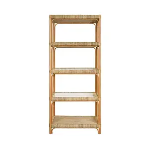 Coastal Etagere Bookshelf in Rattan and Glass