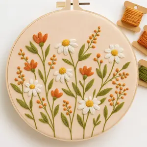 Embroidery Kit for Beginners, Elegant Floral Cross Stitch Set, DIY Craft Includes Printed Fabric, Embroidery Thread, Needles, 20cm Hoop