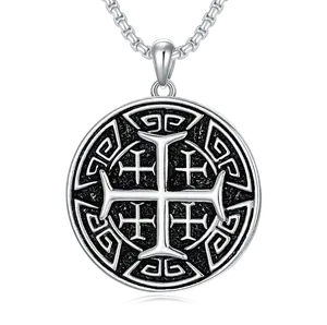 MEIDERBO Dream Chaser Crusaders Jerusalem Cross Necklace 925 Sterling Silver Oxidized Finish Pendant Bella Chain Stainless Steel Bead Chain 22+2 Inch