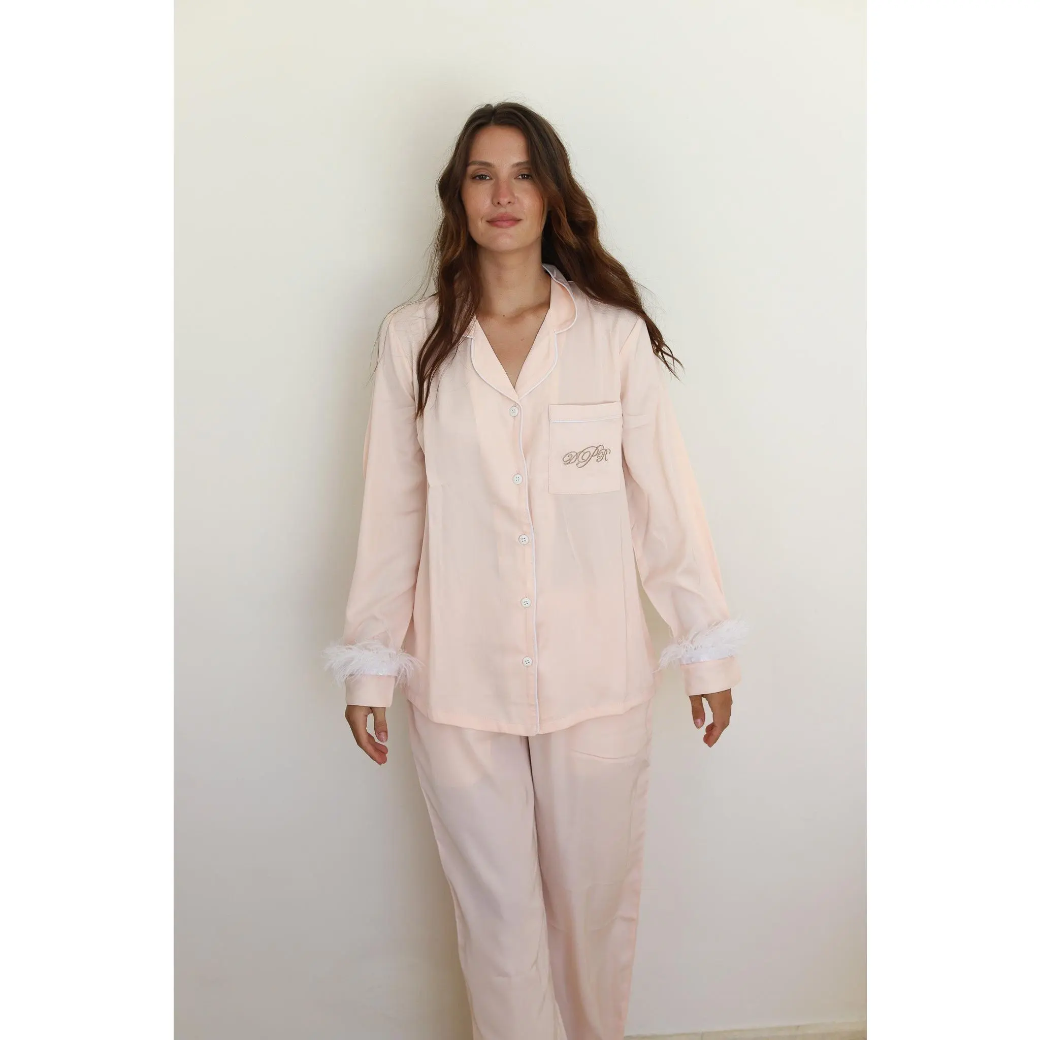 Blush Satin Feather Winterland Pajamas