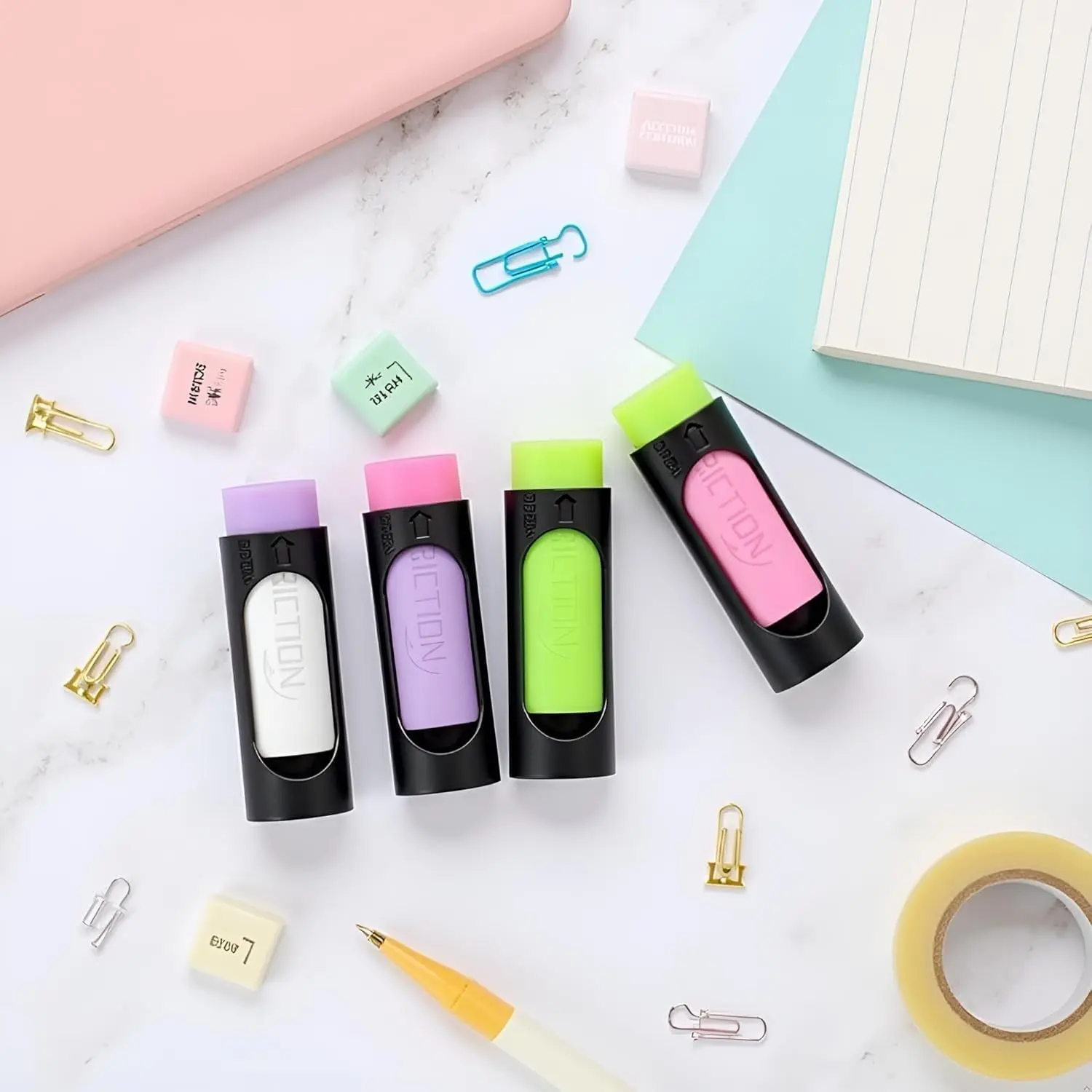 4Pcs Colorful Ink Eraser Rubber for Erasable Gel Pen Stationery Supplies for Office School Random Color Ideal Gift for Student Daily Use