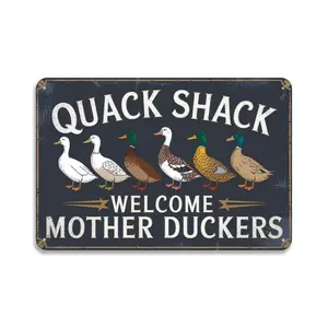 Quack Shack Ducks Vintage Farm Animals Metal Sign Print Aesthetic Room Decoration for Home Bedroom Kitchen Bar Garage Cafe Dorm Bathroom Wall Decor 8 X 12， Easy to Hang