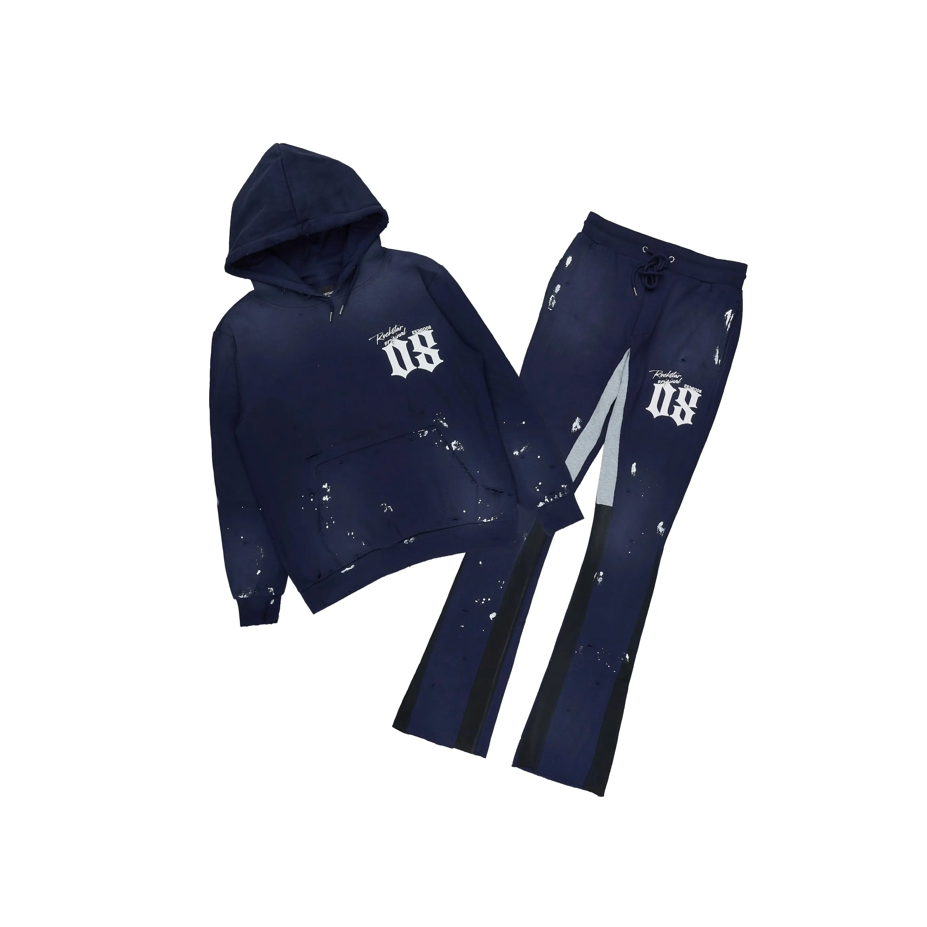 Raze Navy Hoodie/Stacked Flare Pant Track Set Raze Navy Hoodie/Stacked Flare Pant Track Set