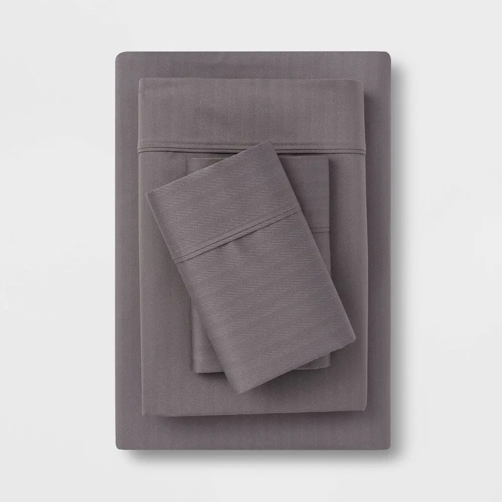 Full 500 Thread Count Tri-Ease Printed Pattern Sheet Set Gray Herringbone - Threshold