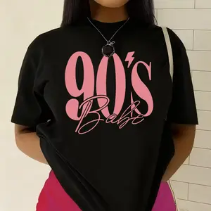 Nineties Babe Retro Letter Print Womens Graphic Shirt Vintage Aesthetic Casual Streetwear Tee