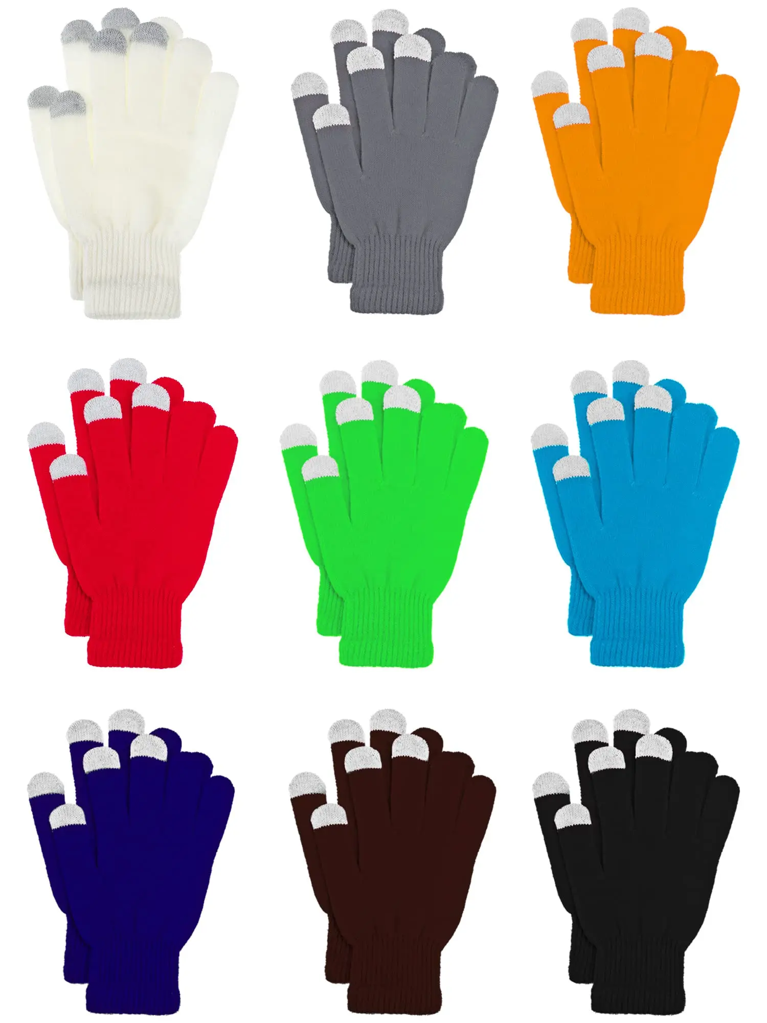 9 Pairs Winter Touch Screen Gloves for Men Women Stretch Knitted Texting Gloves Warm Windproof Solid Color Mittens