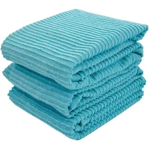 Aqua Light Blue Kitchen Dish Towels: (18" x 28", 3 Pack)   Cloth Soft Cleaning Drying Absorbent Ribbed Terry Loop, Multipurpose (Aqua Blue)