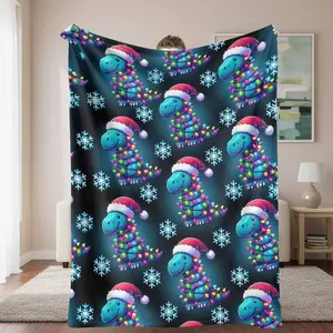 Christmas Dinosaur Flannel Blanket - Anti-Pilling, High-Def Print, Lightweight, Cozy, Warm, Multi-Size, Indoor/Outdoor Use, Ideal for Sofa Decor, Travel, Holiday & New Year Gift, Christmas Print Blankets, Colorful Animal Blankets