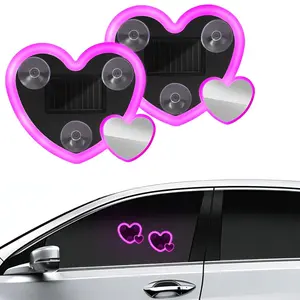 Interior Car LED Lights Ambient Lighting, Car Atmosphere Lights, 2pcs Solar-Powered Heart-Shaped LED Ambient Light, Car & Home Decoration Lighting, Perfect Gift for Mothers Day, Valentine's Day, Parties, Celebrations