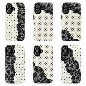 Black Lace Polka Dot Aesthetic Phone Case Y2K Classic Girl Aesthetic Cover For iPhone 11 12 13 14 15 16 17 Pro Max For Samsung S26 S25 S24 S23 S22-Gift For Her/Him/Fans