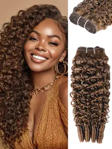 1PC 4#-BC 4# Medium Brown Deep Wave Human Hair Bundle, Brazilian Hair Weave
