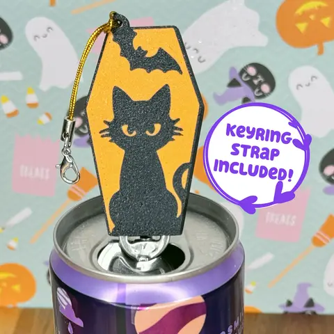 Tab Buddies Cat Bat Soda Can Tab Opener with Keychain strap - Unique Accessibility Halloween Vial Present Gift for sore hands, arthritis, therapy