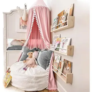 Bed Canopy with Pom Pom for    Girl Netting Cover Canopy  Curtain Reading Nook Hanging Tent  Play  Castle Room Decoration (Pink)