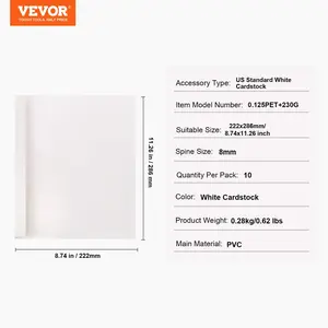 VEVOR Thermal Binding Covers, TikTokShopBlackFriday, 10 Pack Thermal Presentation Covers 5/16 inch Spine Holds 2-240 Sheets, PVC Transparent Front Cover and White Back Cover, Letter Size