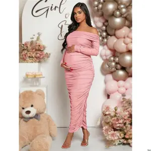 ShowerBabyForLongWithBodyconRuchedOffMaternityLoomabyShoulderDressSleeve