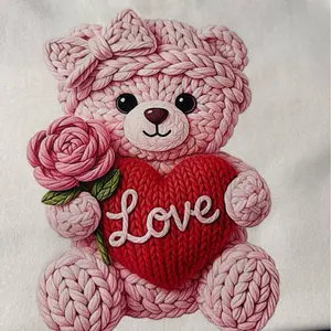 Love Pink Bear White Sweater with Adorable Knitted Design and Heart Motif for Cozy Comfort