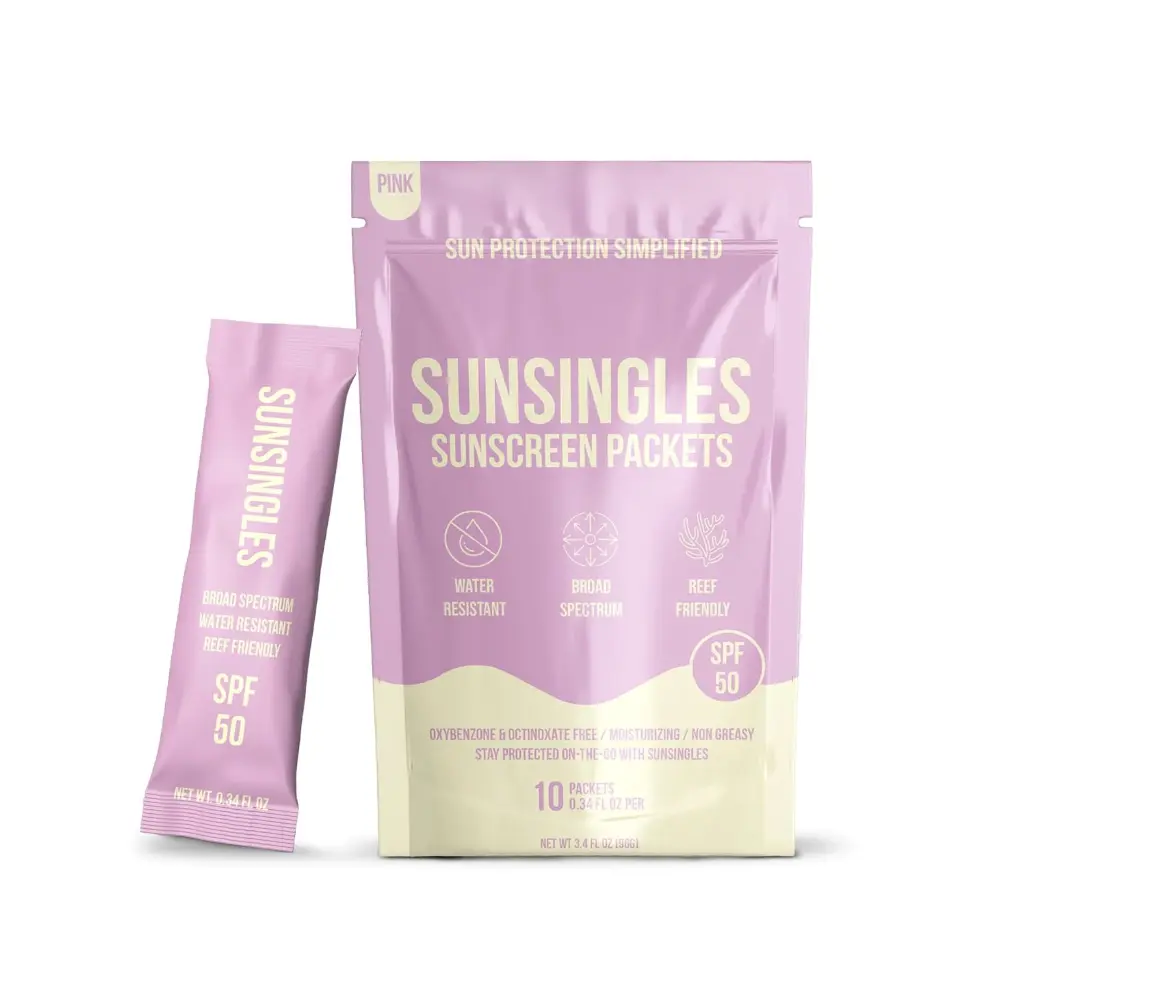 SunSingles Broad Spectrum SPF 50 Travel Size Sunscreen Packets - Water Resistant, Non-Greasy, Reef Friendly - Perfect for Travel & Party Favors, 0.34 Fl Oz (Pack of 10)