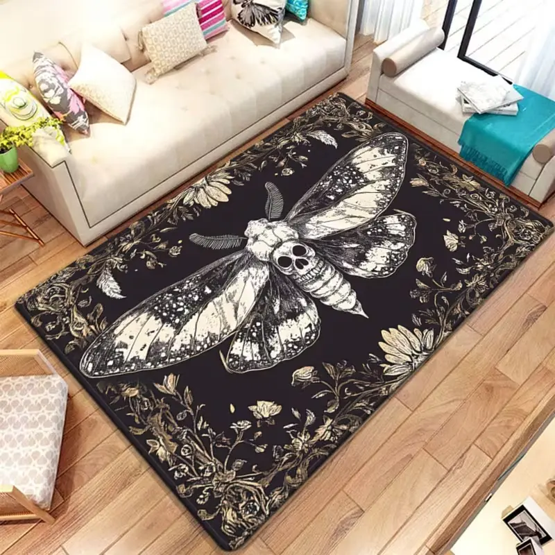 Moth and Skull Design Art HD Printed Carpet, Non-Slip Bottom, Machine Washable, Mat for Living Room Bedroom Office & Kitchen Decor Music Room Decoration . More Stylish Home Décor with Intricate