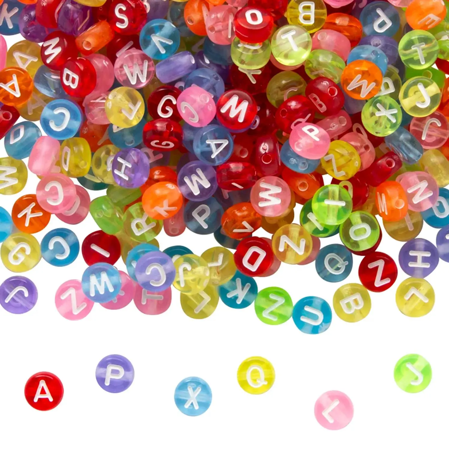6mm Bulk 400 Pc. Translucent Multicolor Round Alphabet Plastic Beads