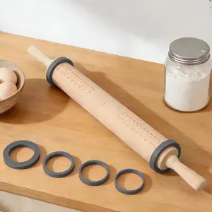 Long Adjustable Wooden Rolling Pin - 21.1 Inch Dough Roller with Thickness Rings and Measurement for Baking Pastry Pizza Pie Crust Tortillas Cookie Bread, Perfect for Bakers and Baking Lovers