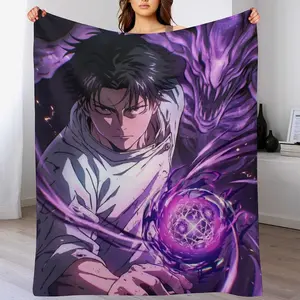 Jujutsu Kaisen Yuta Okkotsu Flannel Throw Blanket, Purple Cursed Spirit Print Fleece Blanket, Cozy Warm Blanket for Anime Fans Bedroom Couch