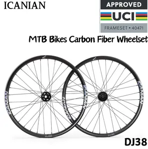 ICANIAN 26” 38mm Full Carbon Fiber Dirt Jumping MTB Wheelset, Lightweight Rims with Flat-Top Beads, Hooked Bead Design, for Off-Road Dirt Bikes