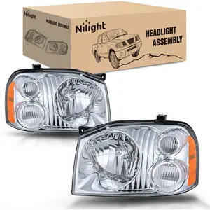 Nilight Headlight Assembly Compatible with 2001 2002 2003 2004 Nissan Frontier XE OE Style Replacement Halogen Headlights Chrome Housing Amber Reflector Clear Turn Light Headlamp Passenger and Driver
