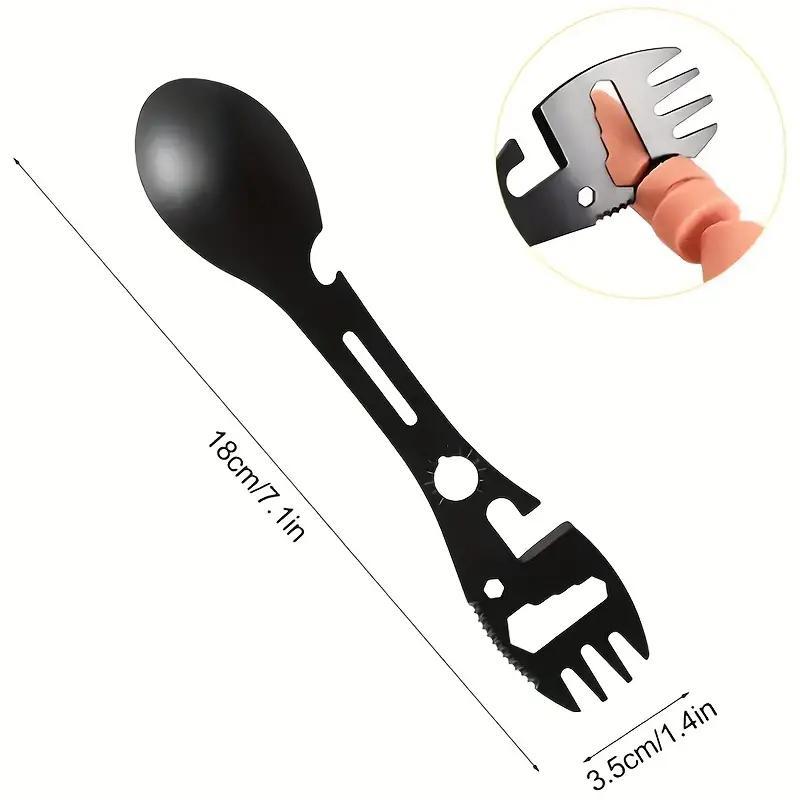 Multifunctional Outdoor Fork Spoon Detachable Tableware,10-in-1 Utility Tactical Spork, Stainless Steel Spoon & Bottle Opener, Fork & Knife, Combo Camping Utensil for Hiking(Black)