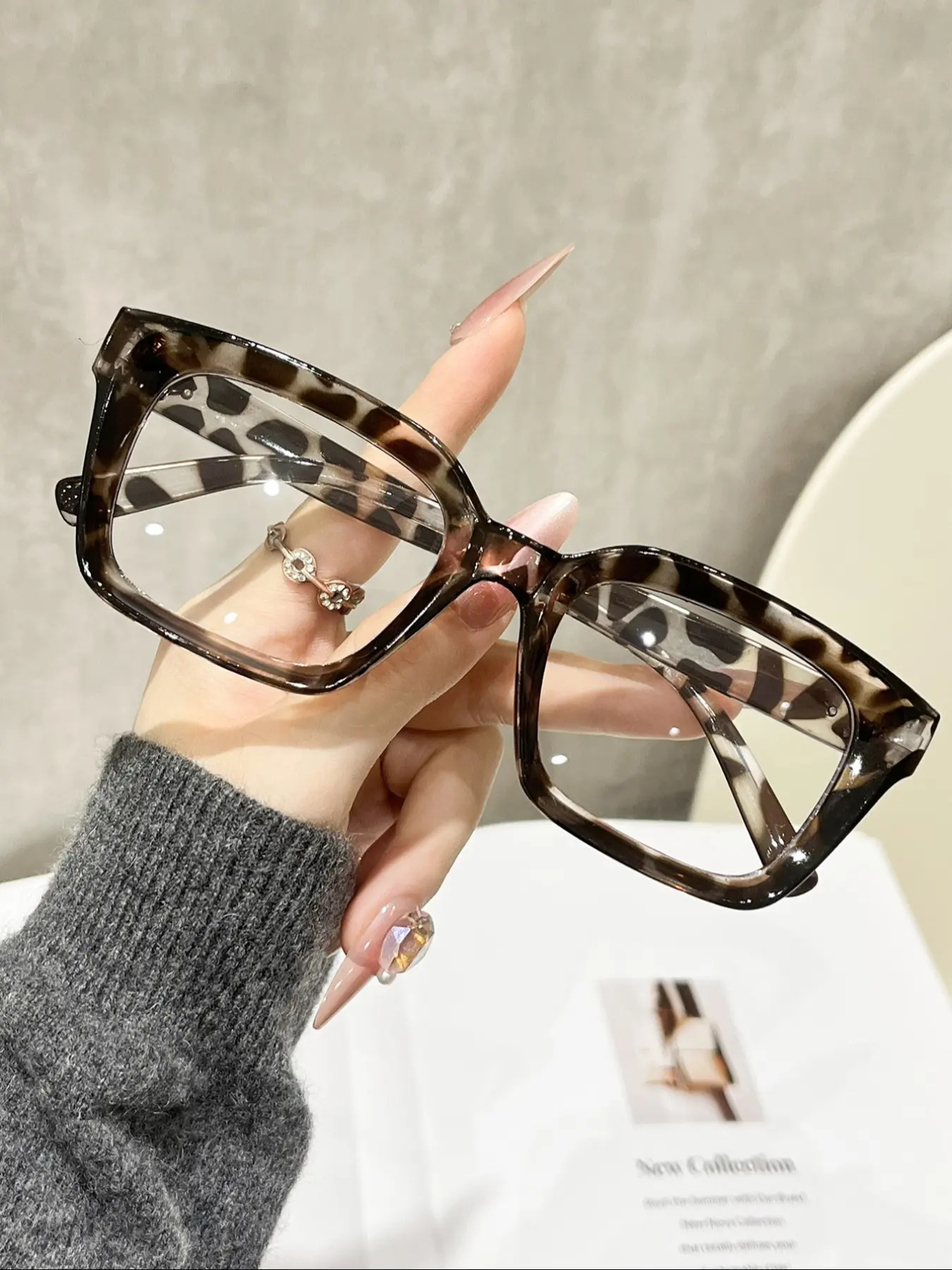 Unisex Leopard Print Rectangular Flat Mirror, Anti-Blue Light Clear Lens, Plastic Frame, All Seasons Fashion Accessory, Stylish Trendy Eyewear, Tortoiseshell Glasses, Eyeglass Frames, Fashionable Frames Glasses