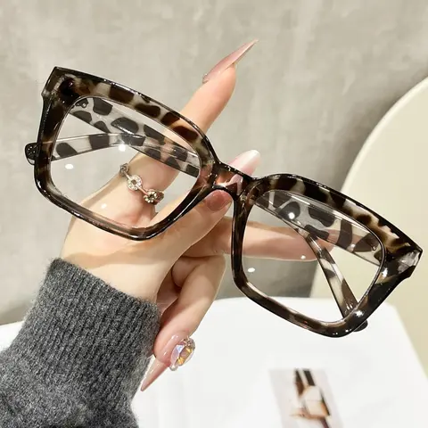 Unisex Leopard Print Rectangular Flat Mirror, Anti-Blue Light Clear Lens, Plastic Frame, All Seasons Fashion Accessory, Stylish Trendy Eyewear, Tortoiseshell Glasses, Eyeglass Frames, Fashionable Frames Glasses
