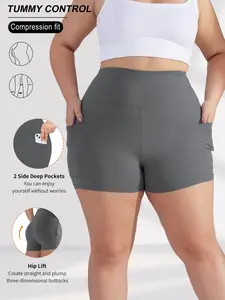 Women's High Waist Pocket Shorts, High Elasticity Three-Quarter Pants, Abdominal Control, Casual Comfort, Soft Fabric, Yoga Fitness, Athletic Wear Shorts, Athleisure Shorts